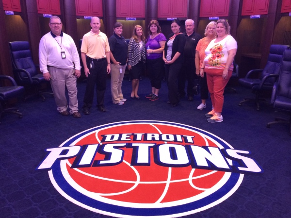 The AHU class in the Detroit Pistons locker room at the Palace of Auburn Hills